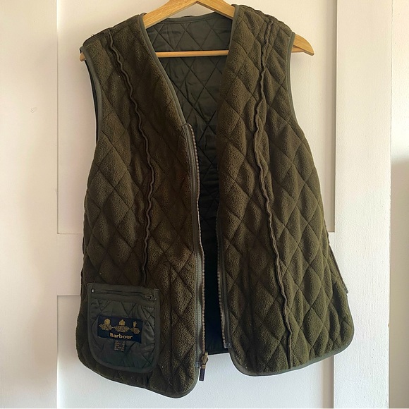 EUC Barbour Betty Fleece Liner vest gilet in Dark Olive - zips inside jacket - Picture 7 of 7